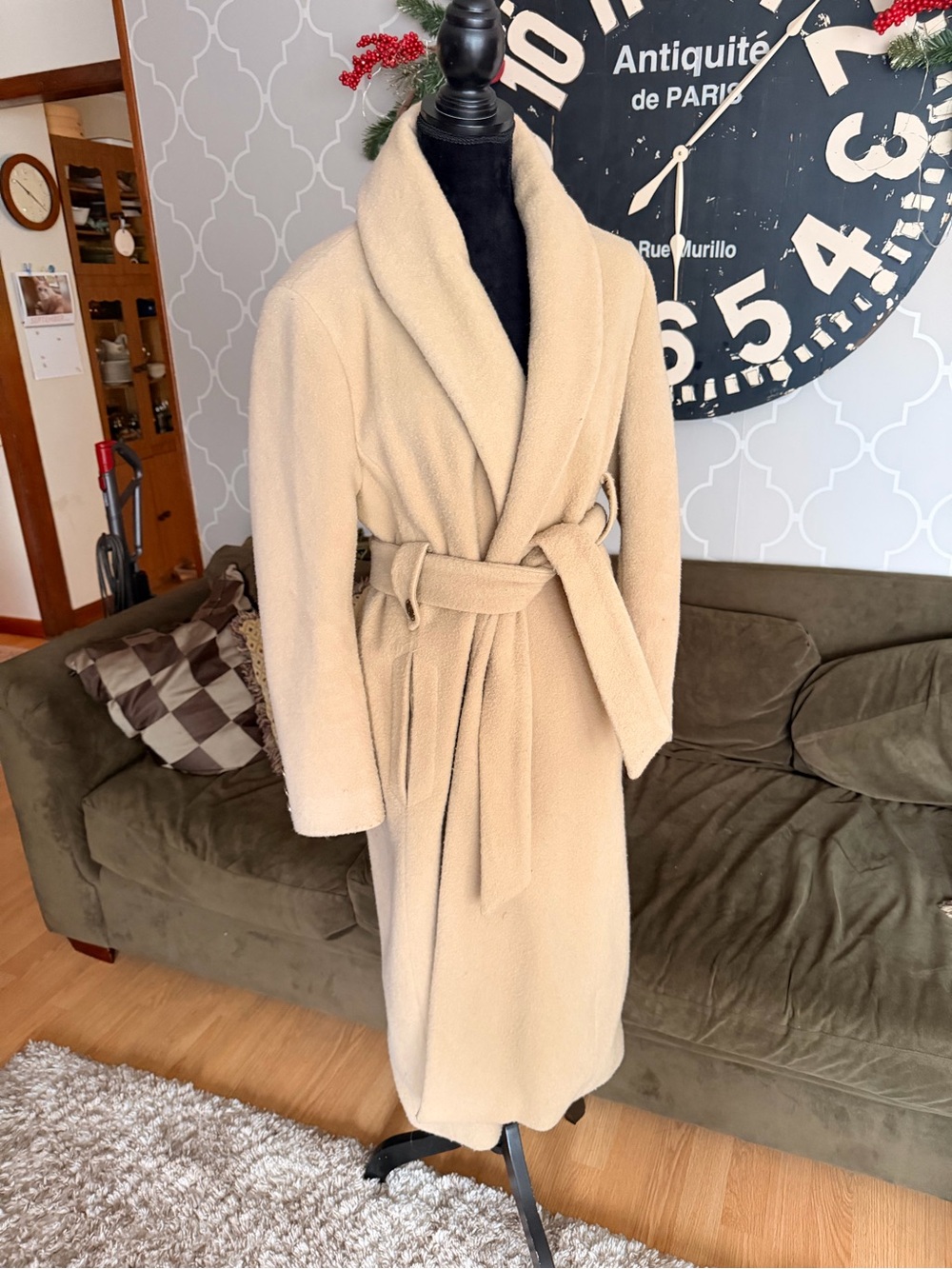 MAISON KITSUNE Cream Teddy Belted Shawl Collar Coat